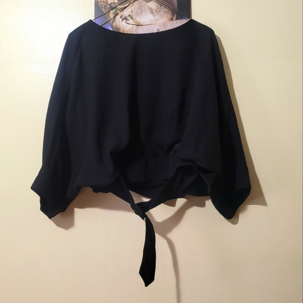 Black dressy top with front buckle- Small size, Gracia brand NWT